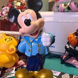 Mickey Mouse Plastic Figurine in Blue Jacket and Gold Shoes Popcorn Bucket